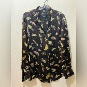 Dana B. And Karen Silk Blouse Top Brown Wildlife Birds Retro Sz 6 Vintage EUC